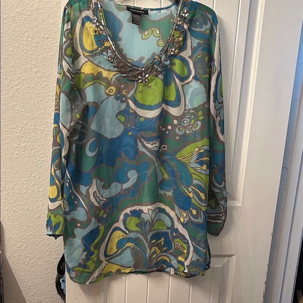 Colorful Beaded Sheer Patterned Women's Tunic Top Boho Chic Whimsigoth
